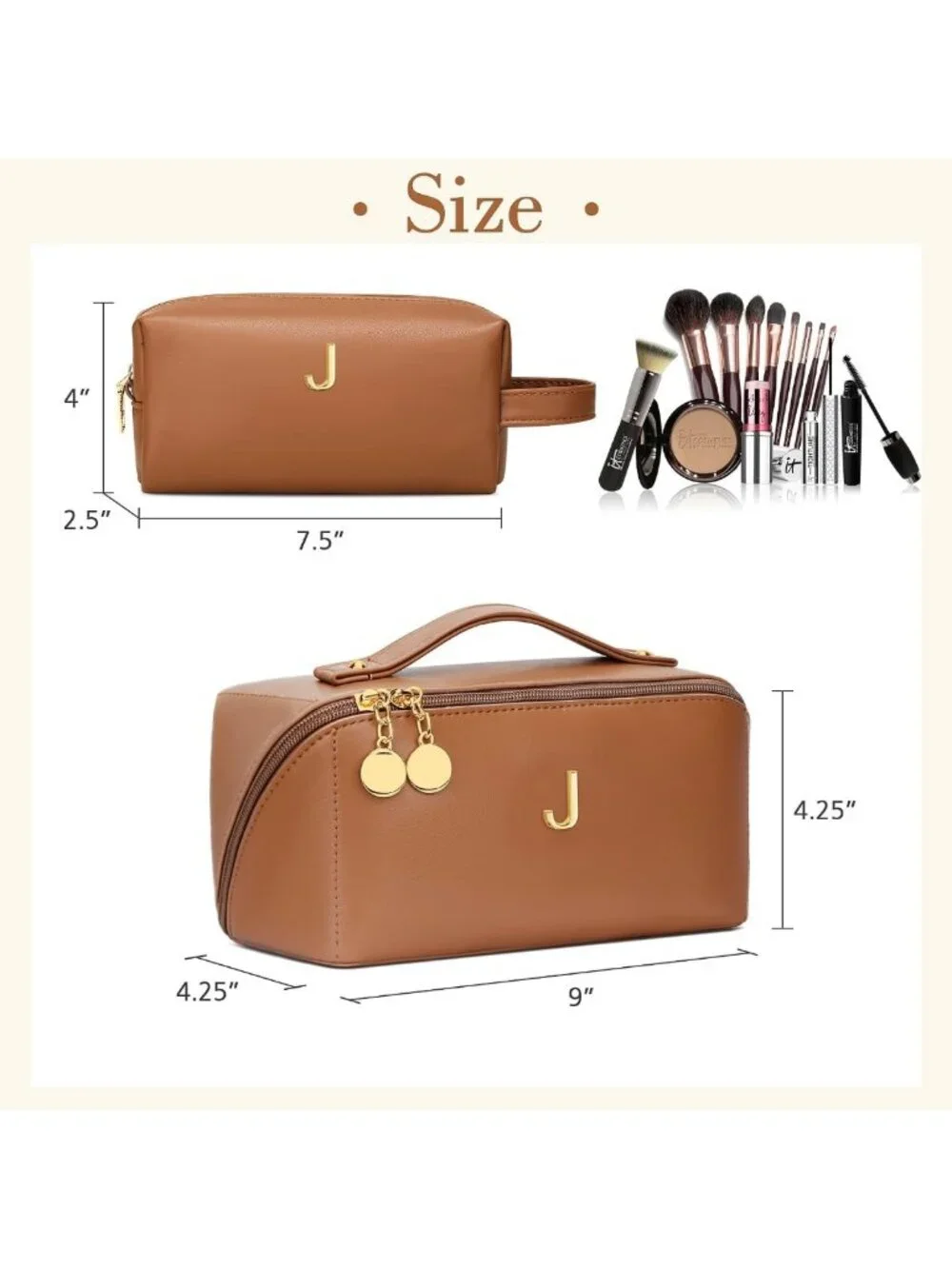 Personalized Initial Makeup Bag for Women | Travel Toiletry & Cosmetic